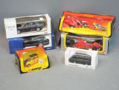 Corgi, Schabak, Bburago - A group of six boxed diecast model vehicles in various scales.