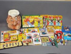 Popeye - Various vintage Popeye related toys and items to include mask, puzzle, games,