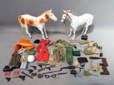 Two 1973 Gabriel 'Lone Ranger' horse action figures and a quantity of Action Man and similar