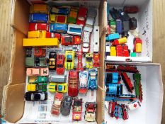 Three boxes of unboxed diecast model motor vehicles to include Thomas the Tank and others