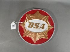 A circular cast iron BSA wall plaque (ymcbs) approx 24 cm