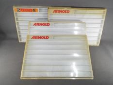 Arnold - Four plastic wall mounted N Gauge display cases by Arnold.