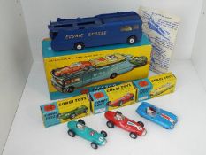 Corgi - a diecast model gift set, Ecosse Racing Car Transporter with three Racing Cars, BRM,