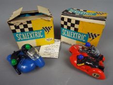 Scalextric - Two boxed vintage Scalextric racing motorcycles and sidecars.