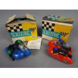 Scalextric - Two boxed vintage Scalextric racing motorcycles and sidecars.