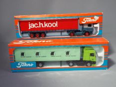 Tekno - Two boxed Tekno 1:50 scale trucks. Lot consists of Tekno Volvo F12 Articulated Truck - Jac.