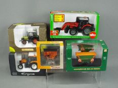Siku, Universal Hobbies - Five boxed diecast model farm vehicles and implements.