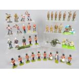Britains, GBE, Unconfirmed Makers - Approximately 30 unboxed metal soldiers from various eras.