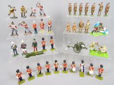 Britains, GBE, Unconfirmed Makers - Approximately 30 unboxed metal soldiers from various eras.
