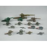Britains, Crescent and others - 15 pieces of unboxed diecast and metal artillery pices,