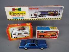 Yonezawa Diapet; Tomica Dandy - Three boxed and one unboxed Japanese diecast vehicles.