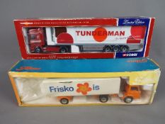 Corgi, Tekno - A pair of boxed diecast trucks,