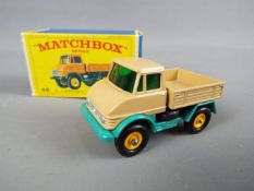 Matchbox by Lesney - Mercedes Unimog, beige body, green chassis, yellow hubs,