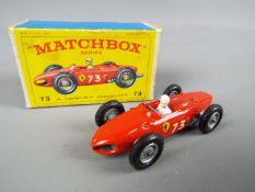 Matchbox by Lesney - Ferrari Racing Car, red body with black plastic tyres, racing no 73,