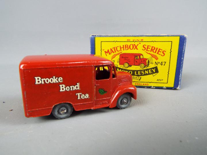 Matchbox, a Moko Lesney Product - Brooke Bond Tea Van, dark red body with grey plastic wheels # 47,