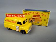 Matchbox by Lesney - Evening News Van, yellow body, black plastic wheels with rounded axles # 42,