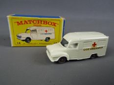 Matchbox by Lesney - Lomas Ambulance, grey plastic wheels with rounded axles # 14,