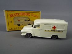 Matchbox by Lesney - Lomas Ambulance, silver plastic wheels with rounded axles # 14,
