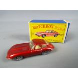 Matchbox by Lesney - E Type Jaguar, metallic red body, cream interior, grey plastic wheels # 32,