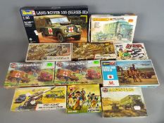 Matchbox, Revell, Airfix, Hasegawa - 11 boxed plastic model kits / figure sets in various scales.