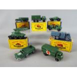 Matchbox by Lesney - A collection of nine diecast Matchbox military vehicles, 5 of which are boxed.