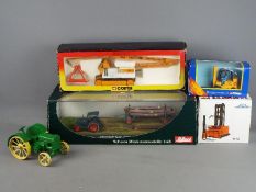 NZG, Schuco, Corgi, Other - Four boxed diecast vehicles with an unboxed John Deere diecast tractor.