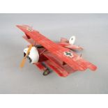 World War One (WW1) - a scratch built tin-plate model depicting the Fokker Dr-1 Red Baron tri-plane,