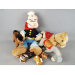 A collection of soft toys to include a Steiff brown horse approx height 18 cm,