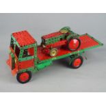 Meccano - Two impressive red and green Meccano home-built models depicting an ERF Flatbed Truck