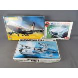 Hasegawa, Airfix - Three boxed plastic model kits in various scales.