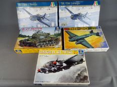 Italeri - Five boxed plastic model kits in various scales.