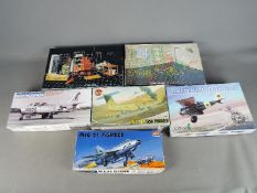 Airfix, Karaya, Fujimi, Academy - Six boxed plastic model kits in various scales.