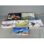 Airfix, Karaya, Fujimi, Academy - Six boxed plastic model kits in various scales.