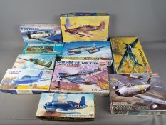 Hasegawa, Academy, Modela - 10 boxed plastic model kits in various scales.