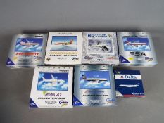 Gemini Jets - Seven boxed diecast 1:400 scale model aircraft by Gemini Jets, in various liveries.