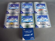 Gemini Jets - Seven boxed diecast 1:400 scale model aircraft by Gemini Jets, in various liveries.