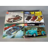 Lindberg, AMT, Revell - Four boxed plastic model kits in 1:25 scale.