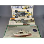 Billing Boats, Tamiya, Matchbox - Three boxed plastic model kits in various scales.