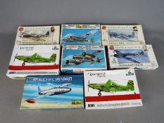 Airfix, Elaga, Heller, Crown - Eight boxed plastic model kits in various scales.