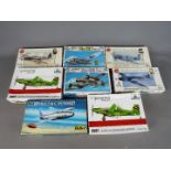 Airfix, Elaga, Heller, Crown - Eight boxed plastic model kits in various scales.