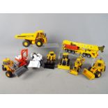 Joal, Conrad, NZG, Hongwell, Siku - Nine unboxed diecast construction vehicles mainly 1:50 scale.