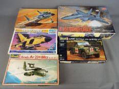 Academy, Revell, Esci, Fujimi - Five boxed plastic model kits in various scales.