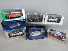 Auto Art, Minichamps, Ebbro, Schuco, Norev - Seven boxed diecast 1:43 scale model cars.