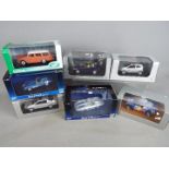 Auto Art, Minichamps, Ebbro, Schuco, Norev - Seven boxed diecast 1:43 scale model cars.