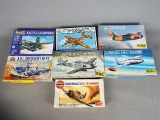 Heller, Airfix, Revell - Seven boxed plastic model kits in various scales.