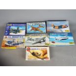 Heller, Airfix, Revell - Seven boxed plastic model kits in various scales.