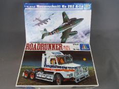 Trumpeter, Italeri - Two boxed plastic model kits in various scales.