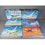 Trumpeter, ICM, Zvezda - Six boxed 1:144 scale plastic model aircraft kits.