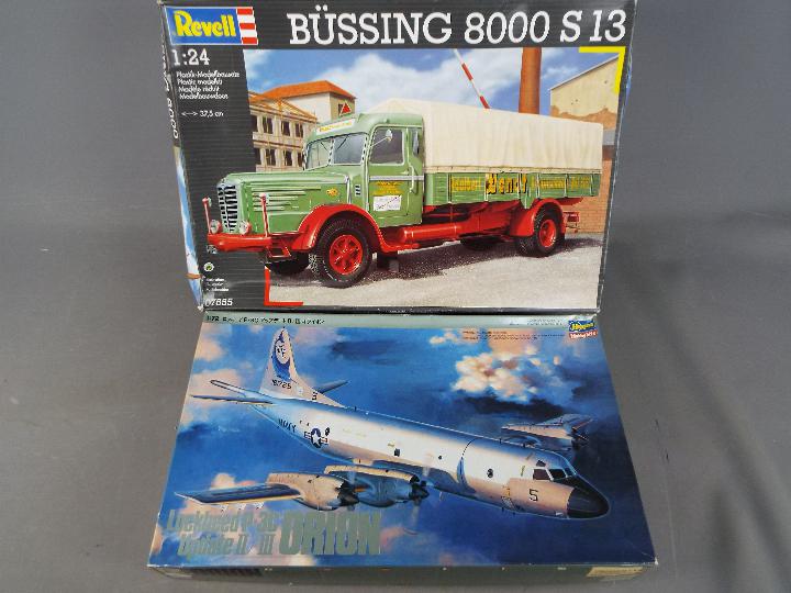 Hasegawa, Revell - Two boxed plastic model kits in various scales.