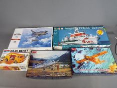 Roden, Revell, Hasegawa, Monogram - Five boxed plastic model kits in various scales.